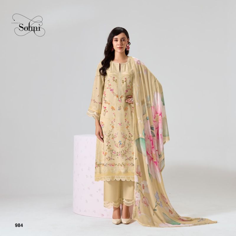 Kimora Sohni Nigaar Vol 91 Muslin Digital Print Embroidered Salwar Kameez Dress Material — Wholesale Salwar Suits, Vardan Ethnic wholesale from Surat — view 4