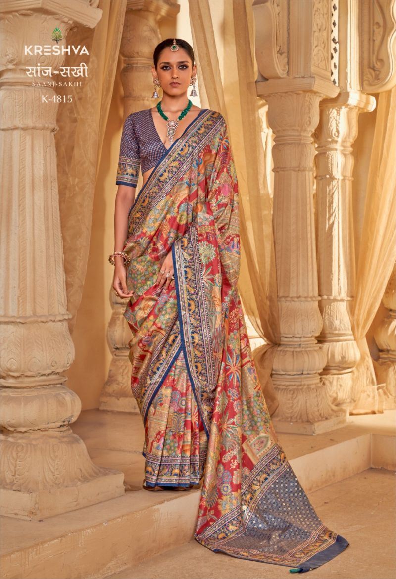 Kreshva Saanj Sakhi Pv Sik Position Printed Saree Catalog — Wholesale Sarees, Vardan Ethnic wholesale from Surat — view 4