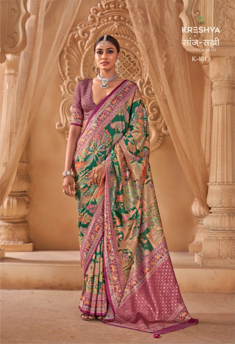 Kreshva Saanj Sakhi Pv Sik Position Printed Saree Catalog