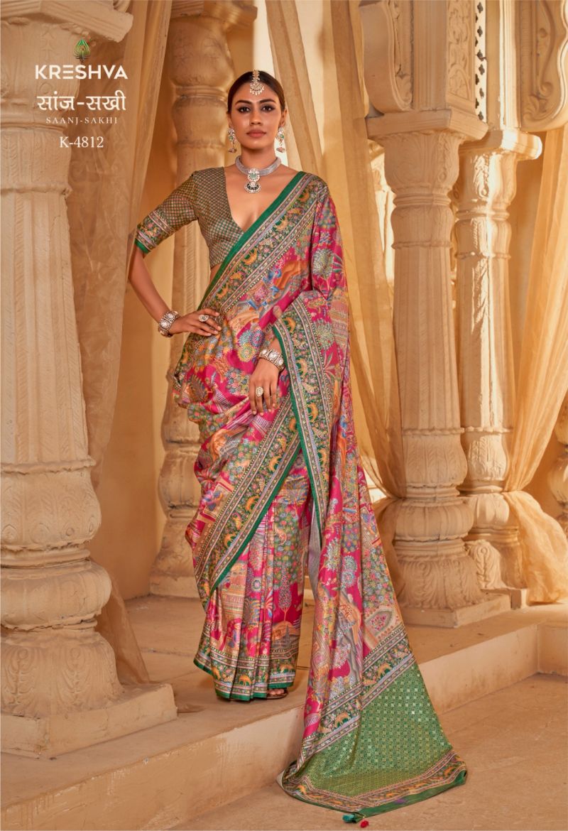 Kreshva Saanj Sakhi Pv Sik Position Printed Saree Catalog — Wholesale Sarees, Vardan Ethnic wholesale from Surat — view 5