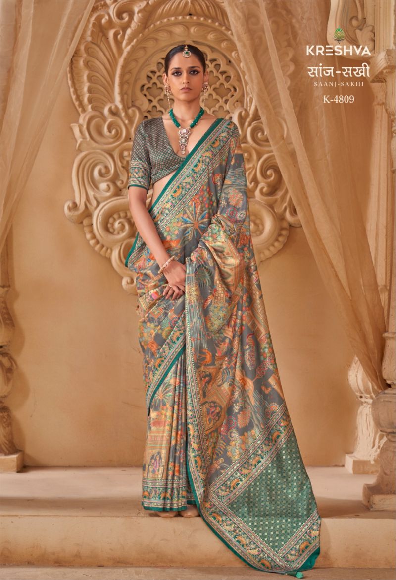 Kreshva Saanj Sakhi Pv Sik Position Printed Saree Catalog — Wholesale Sarees, Vardan Ethnic wholesale from Surat — view 8