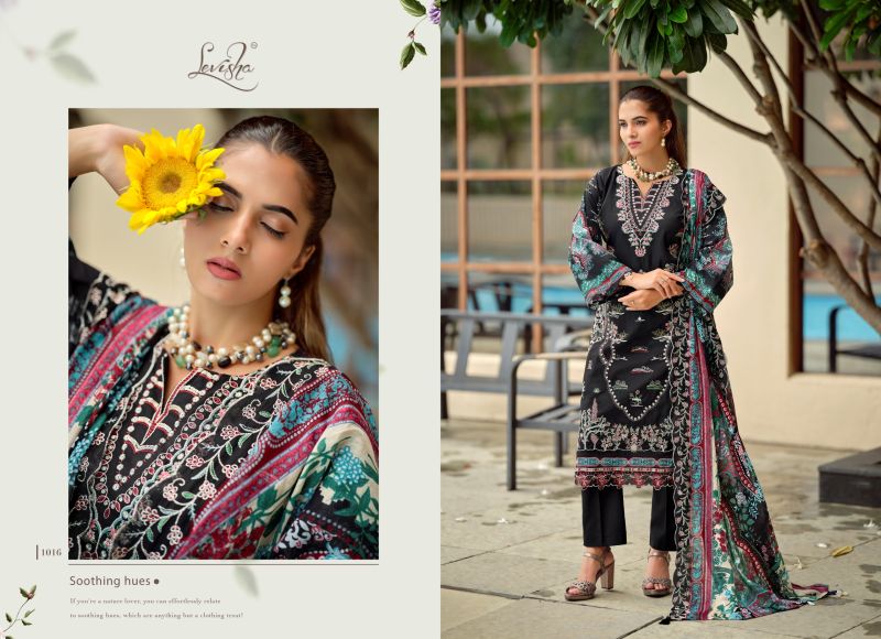 Levisha Zara Shahjahan Cambric Lawn Cotton Print Embroidered Dress Material — Cotton Dress Material, Vardan Ethnic wholesale from Surat — view 4