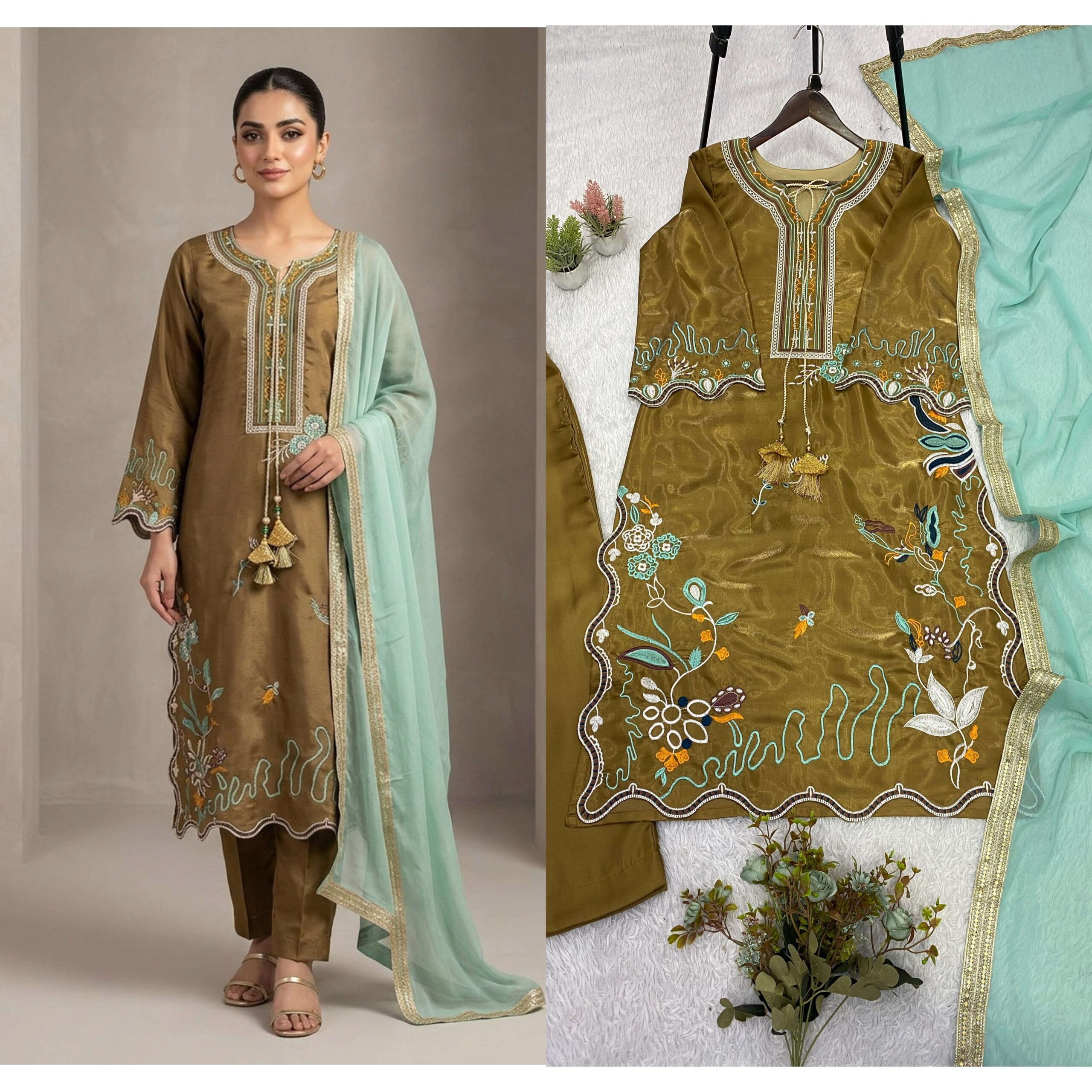 LG 2120 Silk Beautiful Embroidery Work Designer Readymade Salwar Suit — Wholesale Readymade Suit, Vardan Ethnic wholesale from Surat — view 4