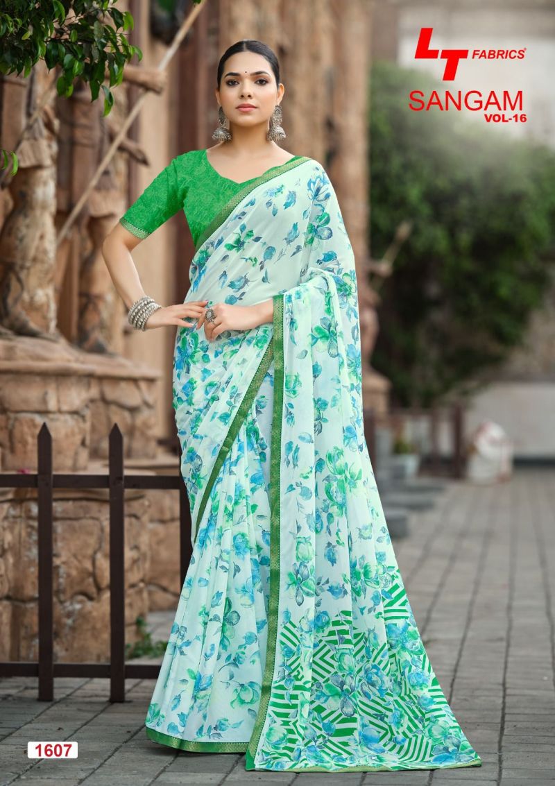Lt Sangam Vol 16 Micro Printed Saree Catalog — Georgette Sarees, Vardan Ethnic wholesale from Surat — view 5