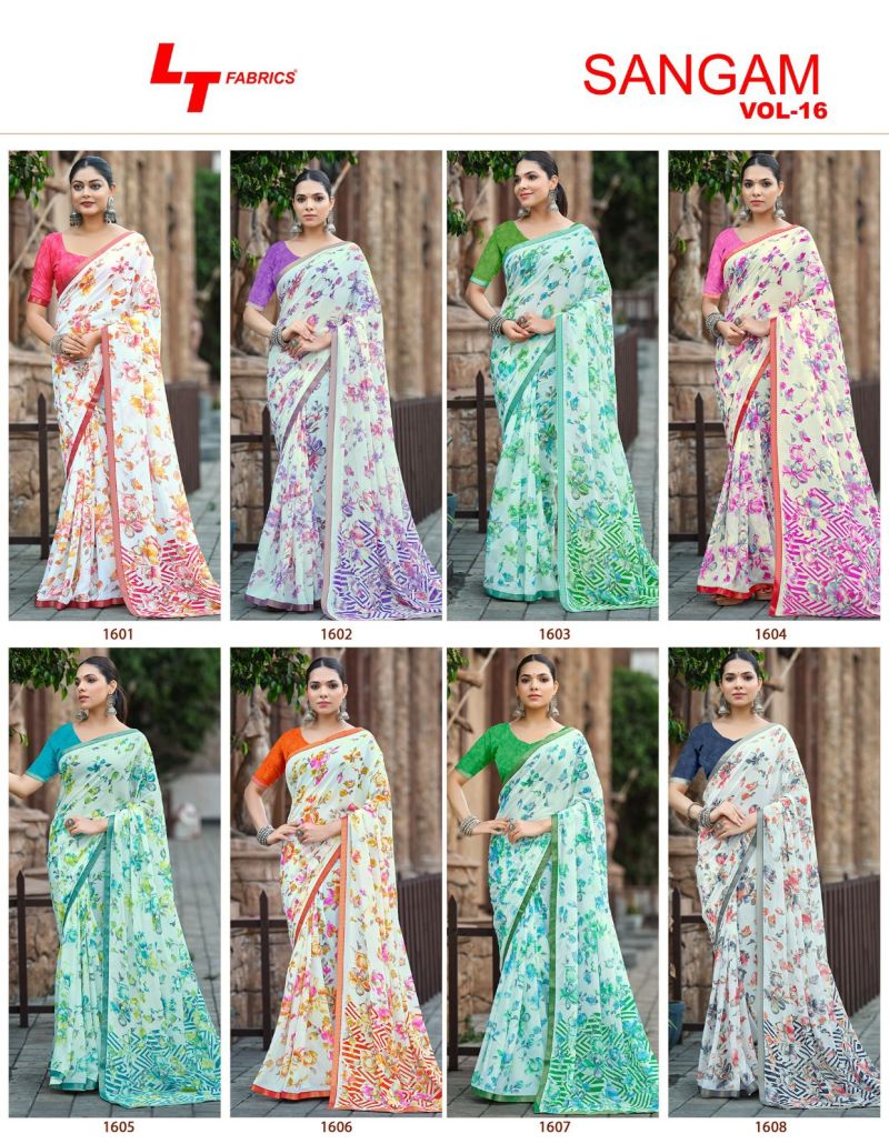 Lt Sangam Vol 16 Micro Printed Saree Catalog — Georgette Sarees, Vardan Ethnic wholesale from Surat — view 9