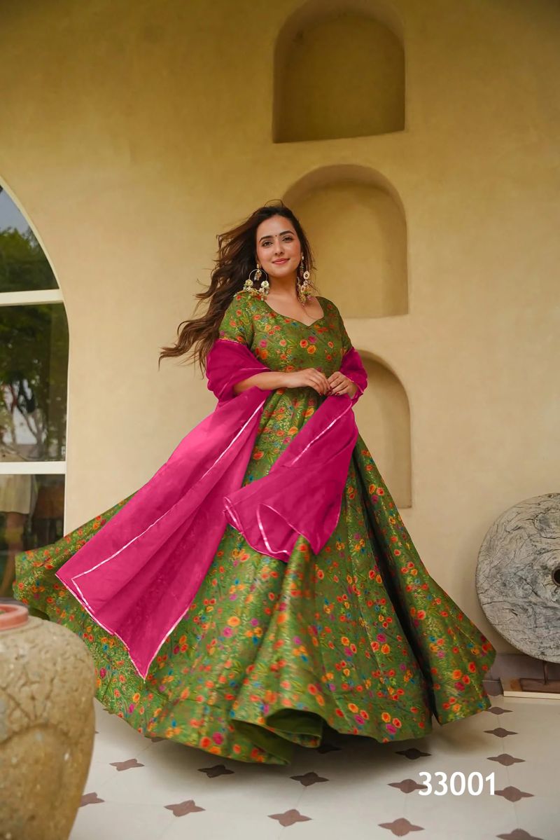 Lucaya Vol 33 Silk Digital Printed Flared Gown With Dupatta Set — Wholesale Kurtis, Lucaya wholesale from Surat — view 11