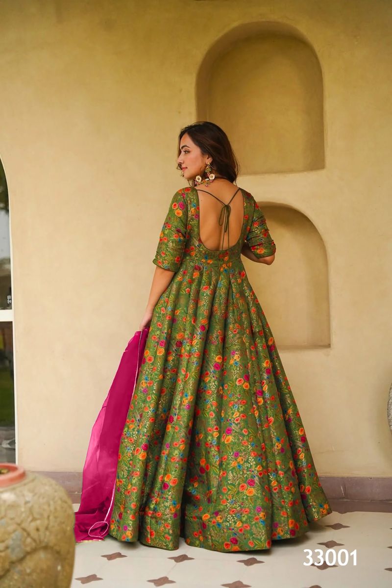 Lucaya Vol 33 Silk Digital Printed Flared Gown With Dupatta Set — Wholesale Kurtis, Lucaya wholesale from Surat — view 10