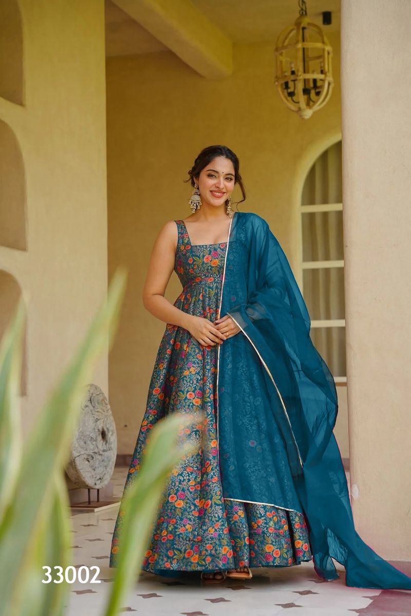 Lucaya Vol 33 Silk Digital Printed Flared Gown With Dupatta Set — Wholesale Kurtis, Lucaya wholesale from Surat — view 9