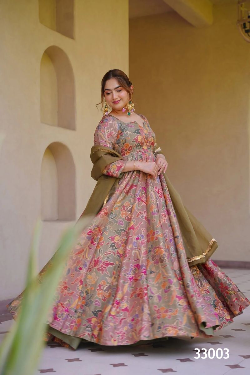 Lucaya Vol 33 Silk Digital Printed Flared Gown With Dupatta Set — Wholesale Kurtis, Lucaya wholesale from Surat — view 7