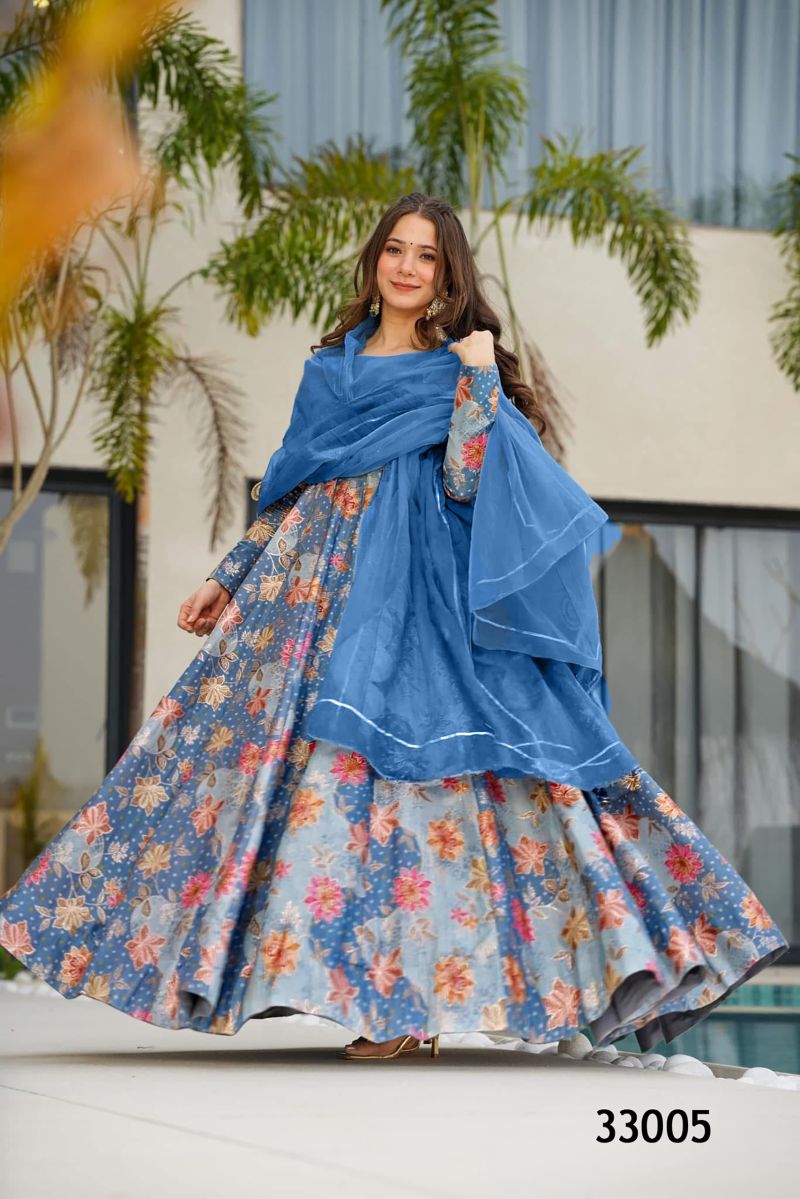 Lucaya Vol 33 Silk Digital Printed Flared Gown With Dupatta Set — Wholesale Kurtis, Lucaya wholesale from Surat — view 4