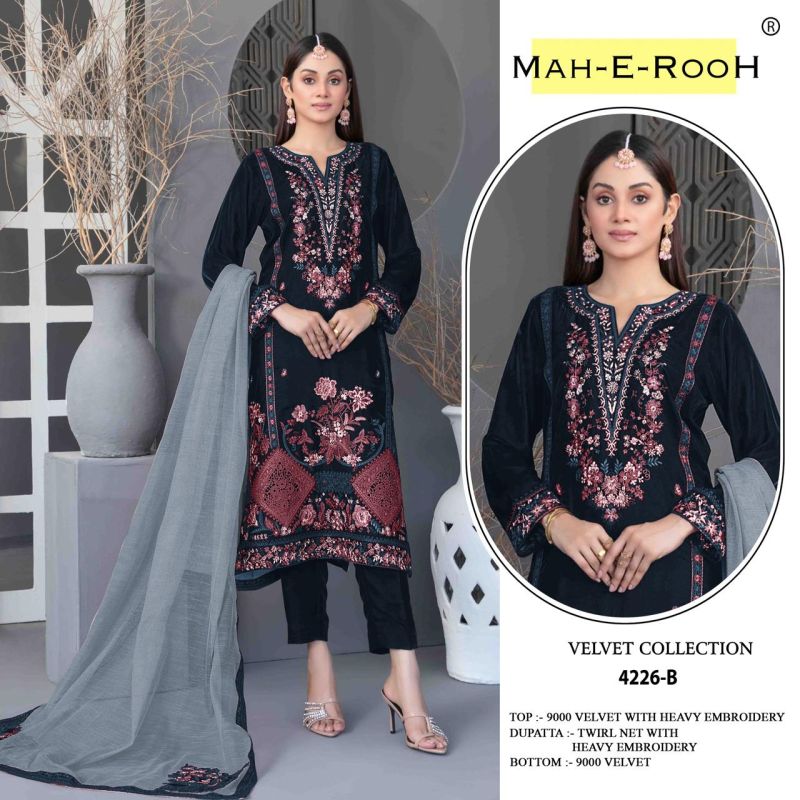 Mah E Rooh 4226 Velvet Embroidered Sequence Work Salwar Kameez Catalog 5956 — Wholesale Salwar Kameez, Vardan Ethnic wholesale from Surat — view 4