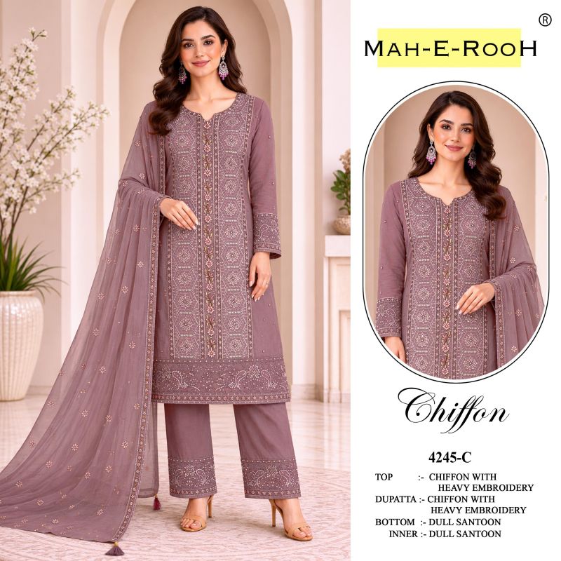 Mah E Rooh 4245 A To D Chiffon Embroidered Salwar Kameez Catalog — Wholesale Salwar Kameez, Vardan Ethnic wholesale from Surat — view 2