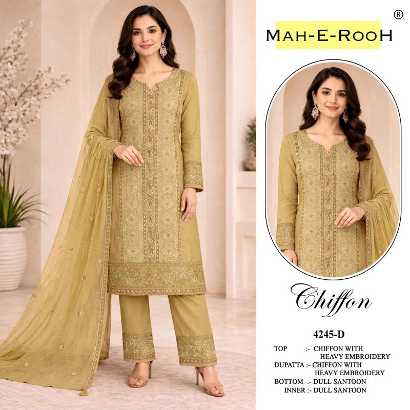 Mah E Rooh 4245 A To D Chiffon Embroidered Salwar Kameez Catalog — Wholesale Salwar Kameez, Vardan Ethnic wholesale from Surat — view 3