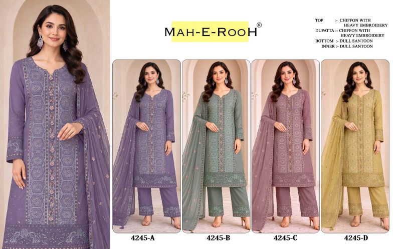 Mah E Rooh 4245 A To D Chiffon Embroidered Salwar Kameez Catalog — Wholesale Salwar Kameez, Vardan Ethnic wholesale from Surat — view 8