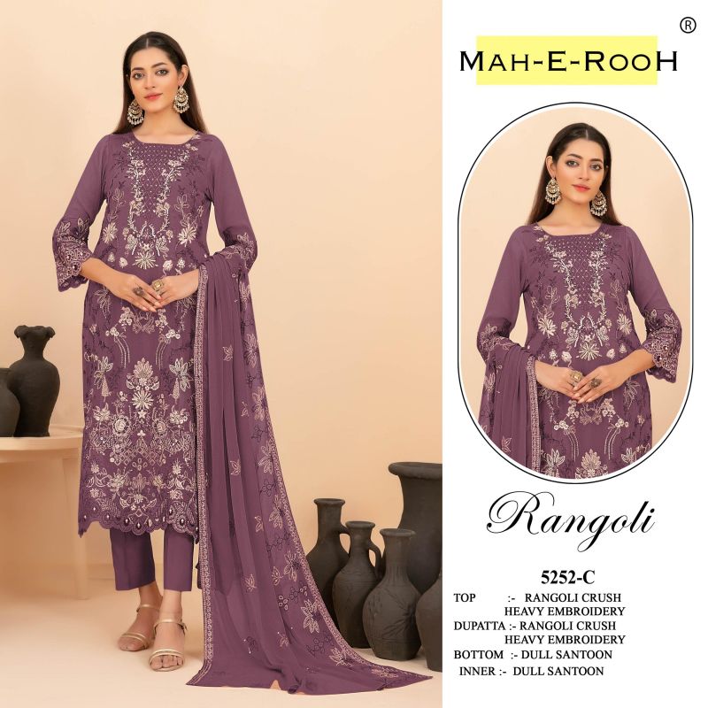 Mah E Rooh 5252 A To D Rangoli Crush Embroidered Salwar Kameez Catalog — Unstitched Suits, Vardan Ethnic wholesale from Surat — view 3