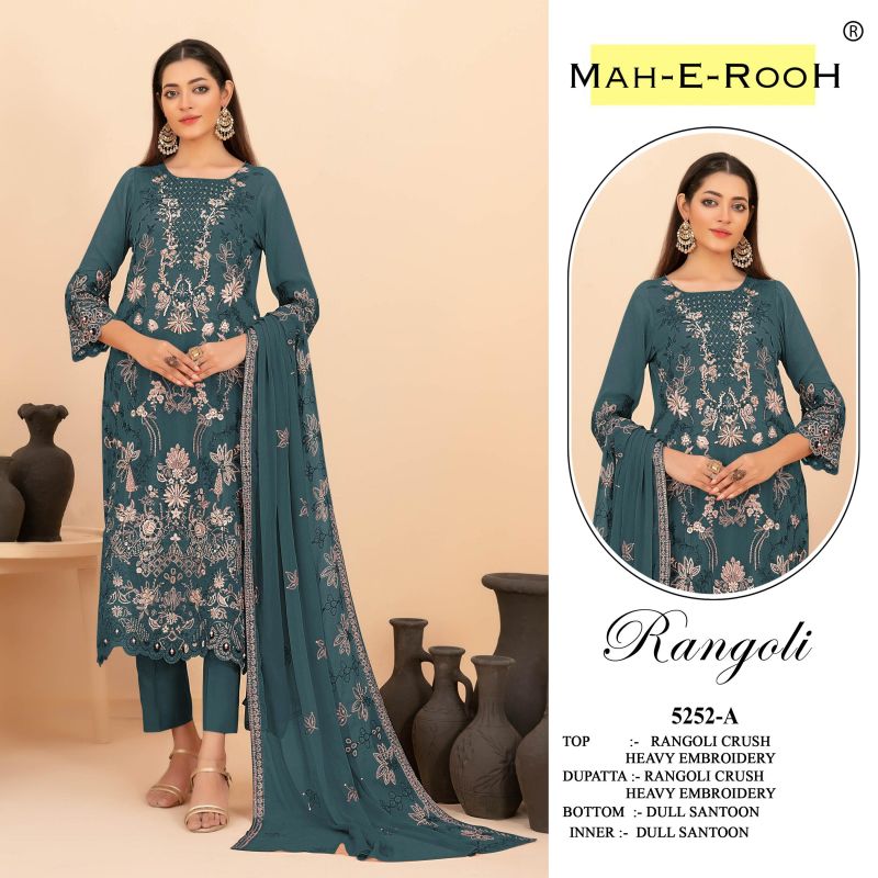 Mah E Rooh 5252 A To D Rangoli Crush Embroidered Salwar Kameez Catalog — Unstitched Suits, Vardan Ethnic wholesale from Surat — view 4