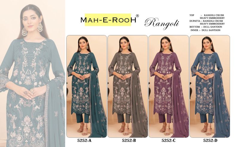 Mah E Rooh 5252 A To D Rangoli Crush Embroidered Salwar Kameez Catalog — Unstitched Suits, Vardan Ethnic wholesale from Surat — view 5