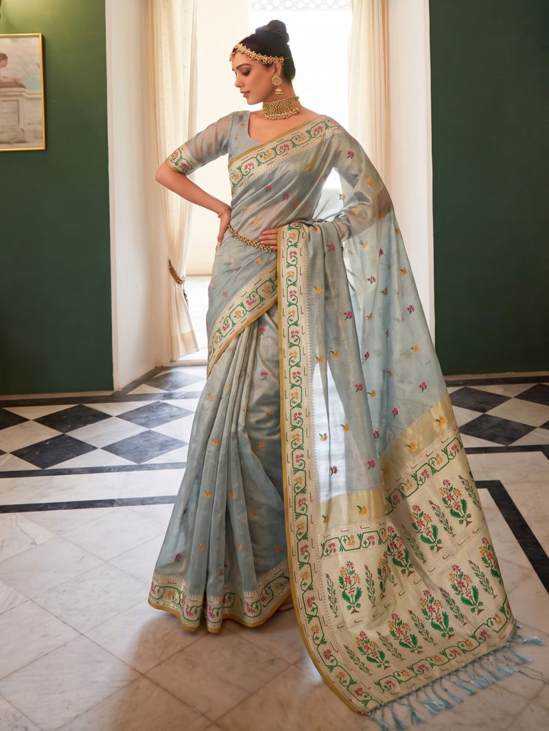 Ast Maheswari Silk Tissue Silk Meena Worked Saree Catalog — Wholesale Sarees, Astita wholesale from Surat — view 4