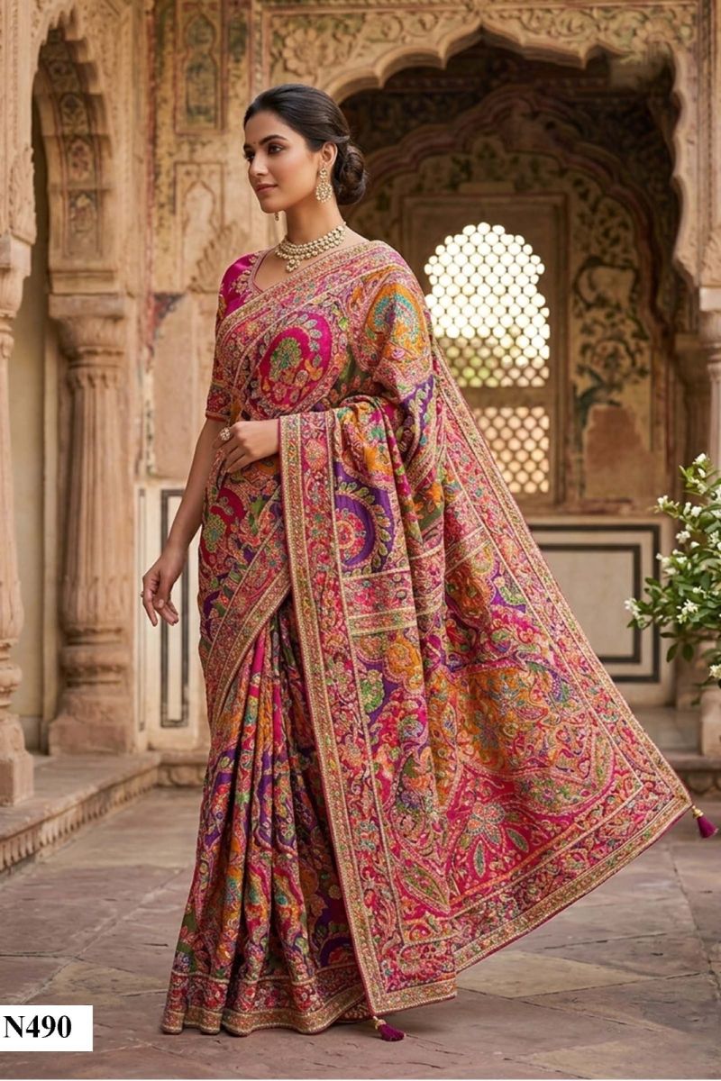 Mahotsav Nimaya Rajwadi Vol 3 Crape Silk Aari Work Saree Catalog — Wholesale Sarees, Mahotsav wholesale from Surat — view 3