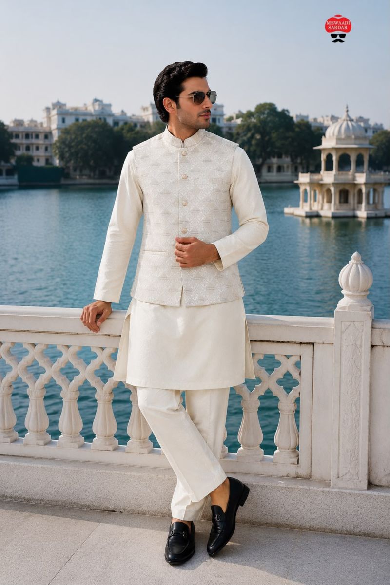 Malai Mens Kurta Vol 1 Malai Satin jacquard Work Kurta Bottom With Koti — Men's Wear, Vardan Ethnic wholesale from Surat — view 2
