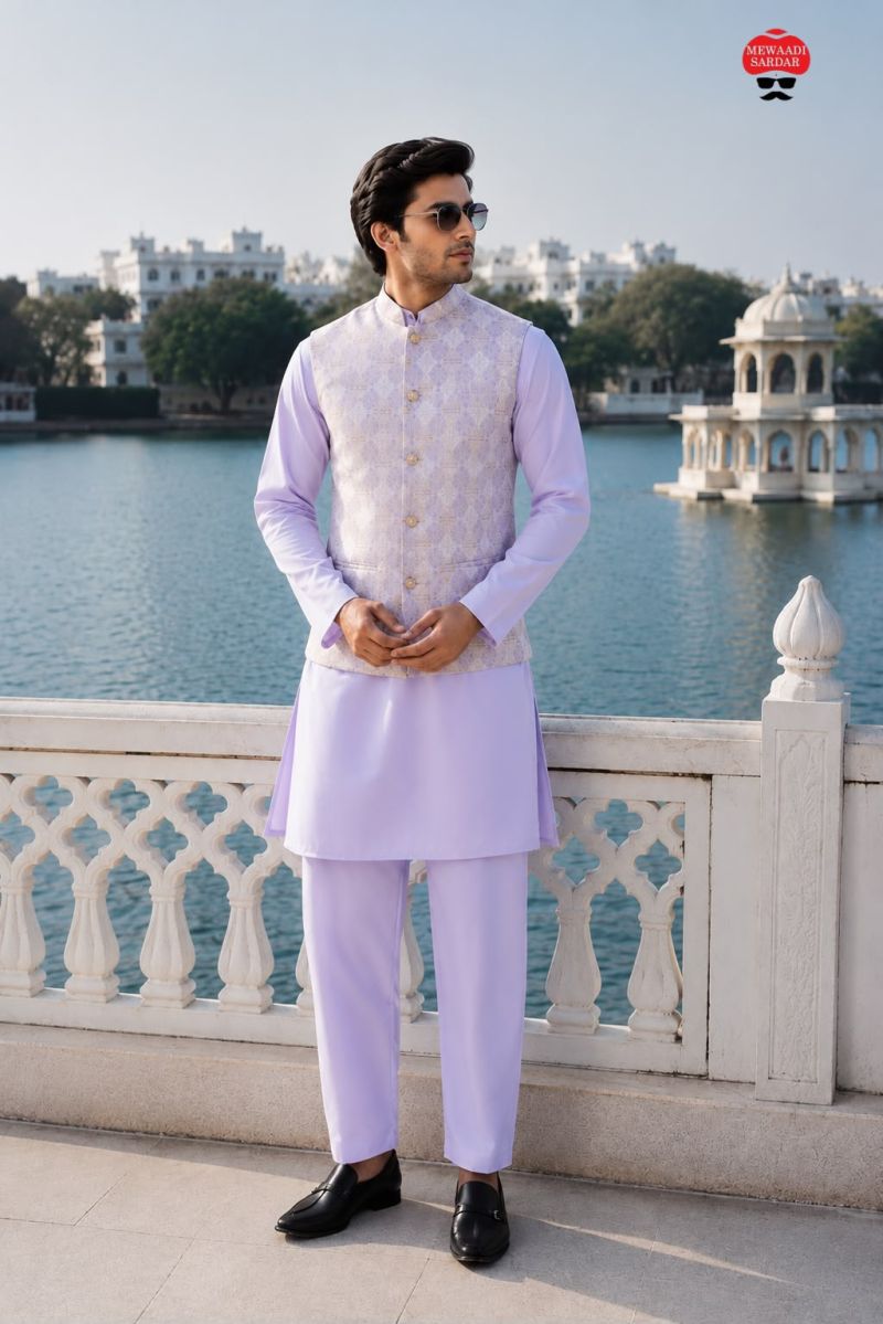 Malai Mens Kurta Vol 1 Malai Satin jacquard Work Kurta Bottom With Koti — Men's Wear, Vardan Ethnic wholesale from Surat — view 5