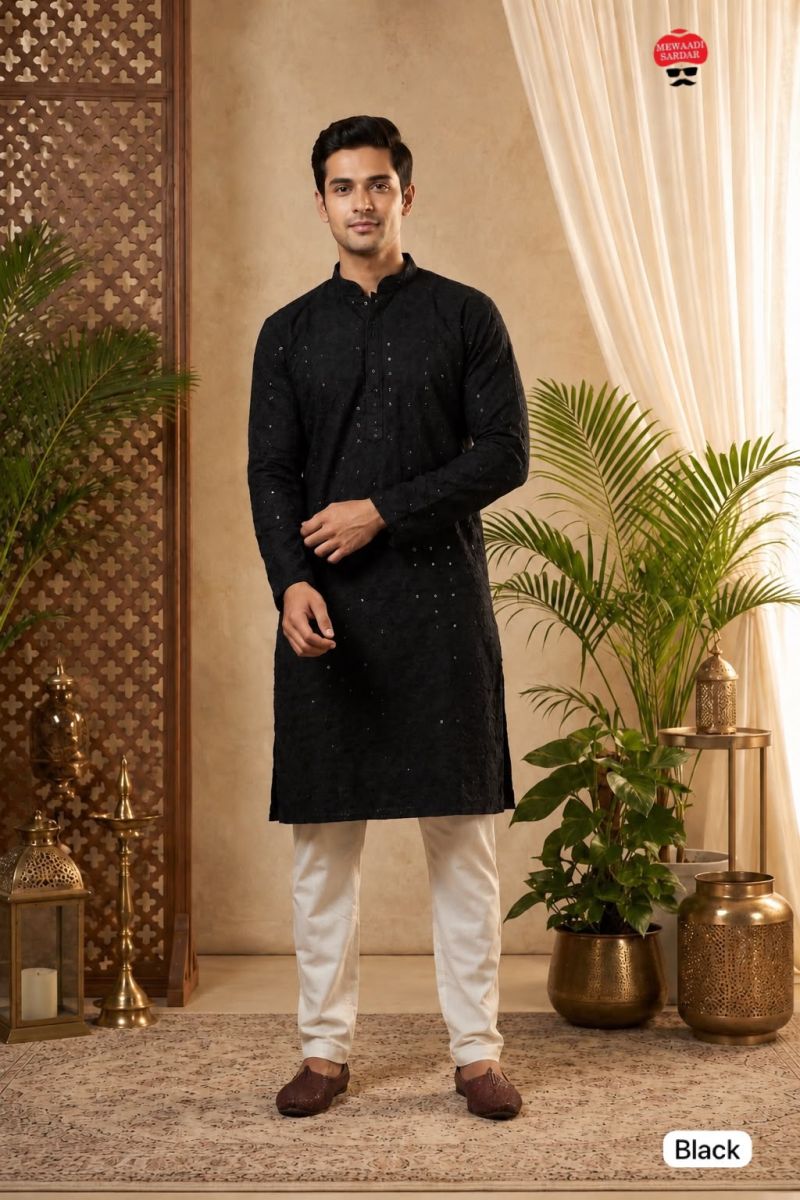 Manyavar Chikankari Vol 2 Rayon Chikan Schiffli Work Mens Kurta With Pant