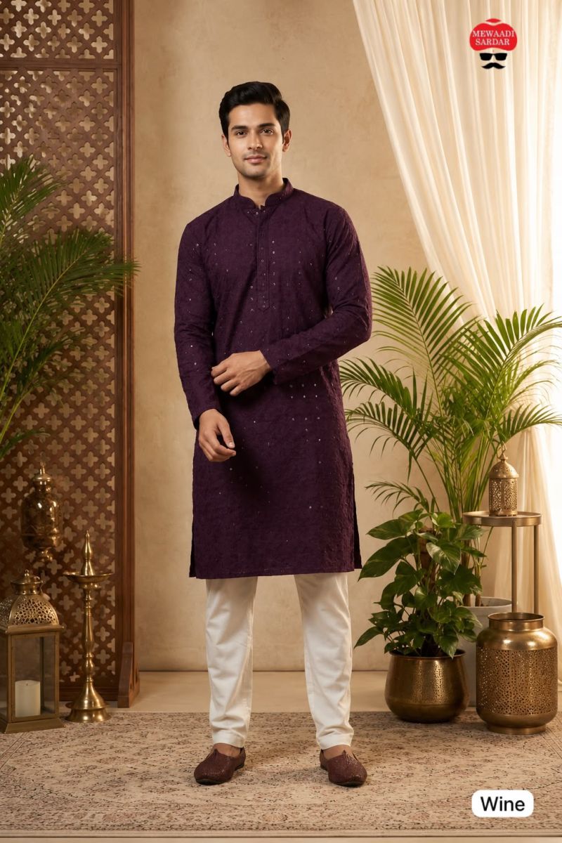 Manyavar Chikankari Vol 2 Rayon Chikan Schiffli Work Mens Kurta With Pant — Men's Wear, Vardan Ethnic wholesale from Surat — view 5