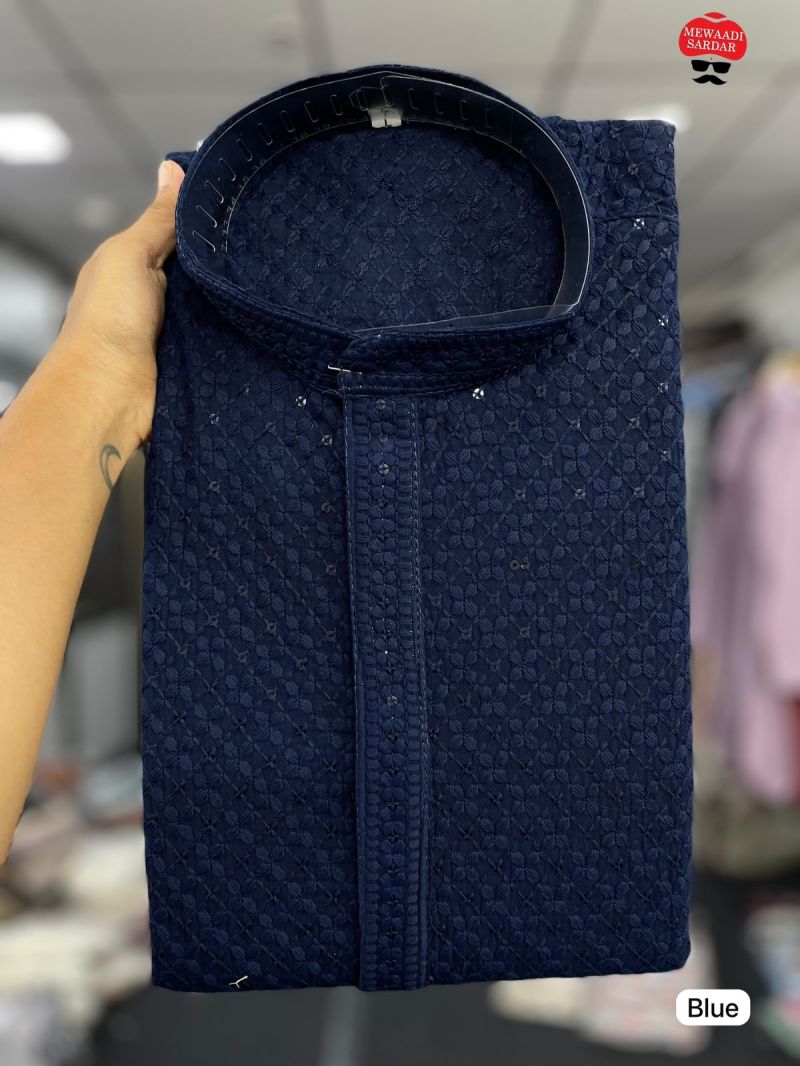 Manyavar Chikankari Vol 2 Rayon Chikan Schiffli Work Mens Kurta With Pant — Men's Wear, Vardan Ethnic wholesale from Surat — view 7