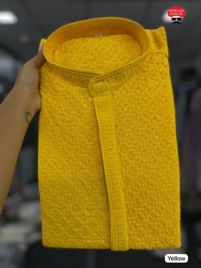Manyavar Chikankari Vol 2 Rayon Chikan Schiffli Work Mens Kurta With Pant — Men's Wear, Vardan Ethnic wholesale from Surat — view 8