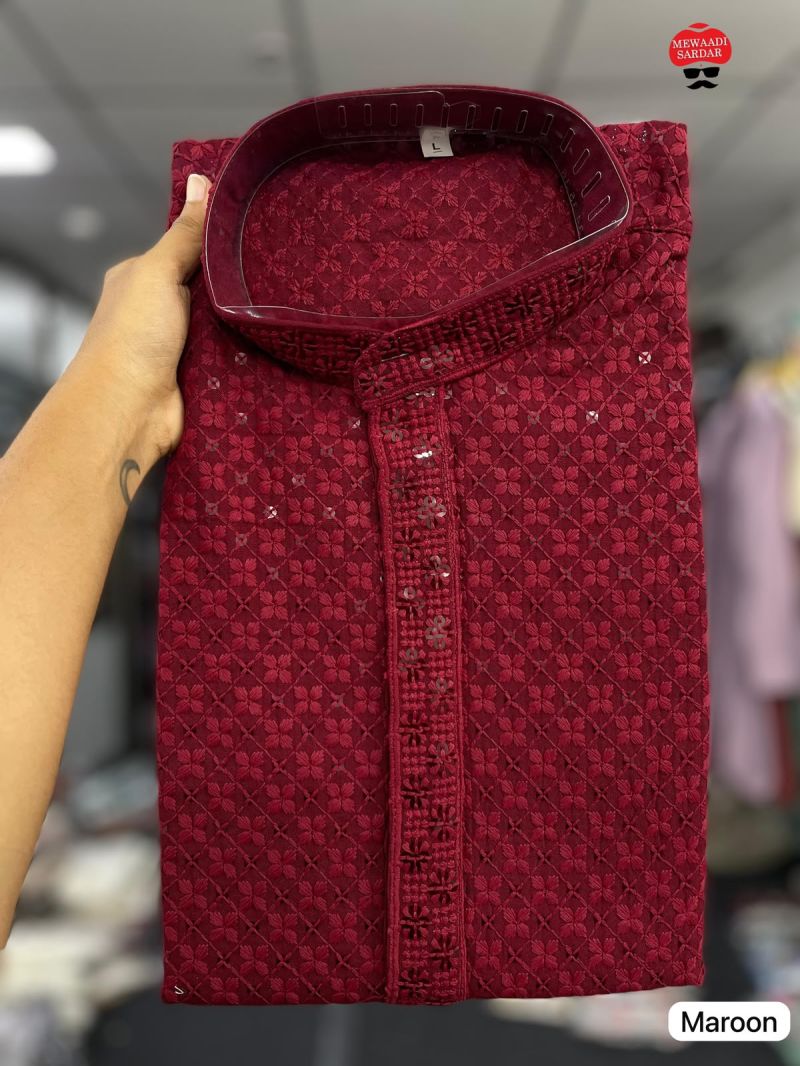 Manyavar Chikankari Vol 2 Rayon Chikan Schiffli Work Mens Kurta With Pant — Men's Wear, Vardan Ethnic wholesale from Surat — view 9