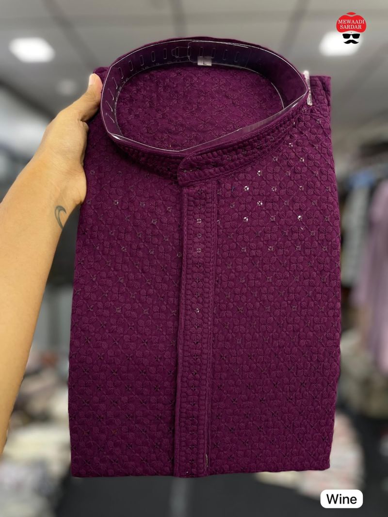 Manyavar Chikankari Vol 2 Rayon Chikan Schiffli Work Mens Kurta With Pant — Men's Wear, Vardan Ethnic wholesale from Surat — view 10
