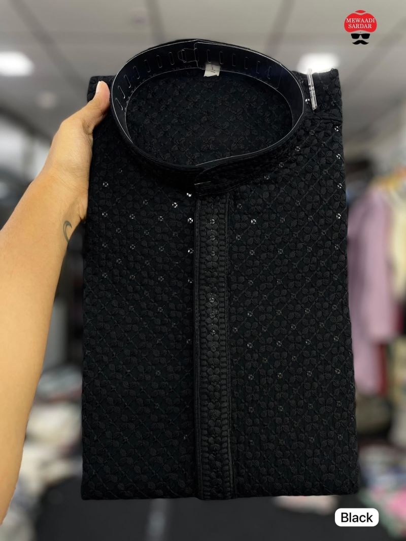 Manyavar Chikankari Vol 2 Rayon Chikan Schiffli Work Mens Kurta With Pant — Men's Wear, Vardan Ethnic wholesale from Surat — view 13