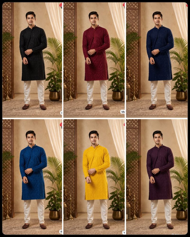 Manyavar Chikankari Vol 2 Rayon Chikan Schiffli Work Mens Kurta With Pant — Men's Wear, Vardan Ethnic wholesale from Surat — view 15