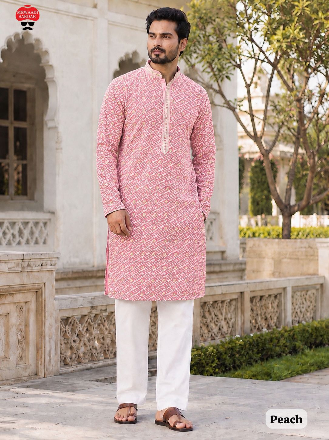 Manyavar Chikankari Rayon Chikan Schiffli Work Mens Kurta With Pant — Men's Wear, Vardan Ethnic wholesale from Surat — view 5