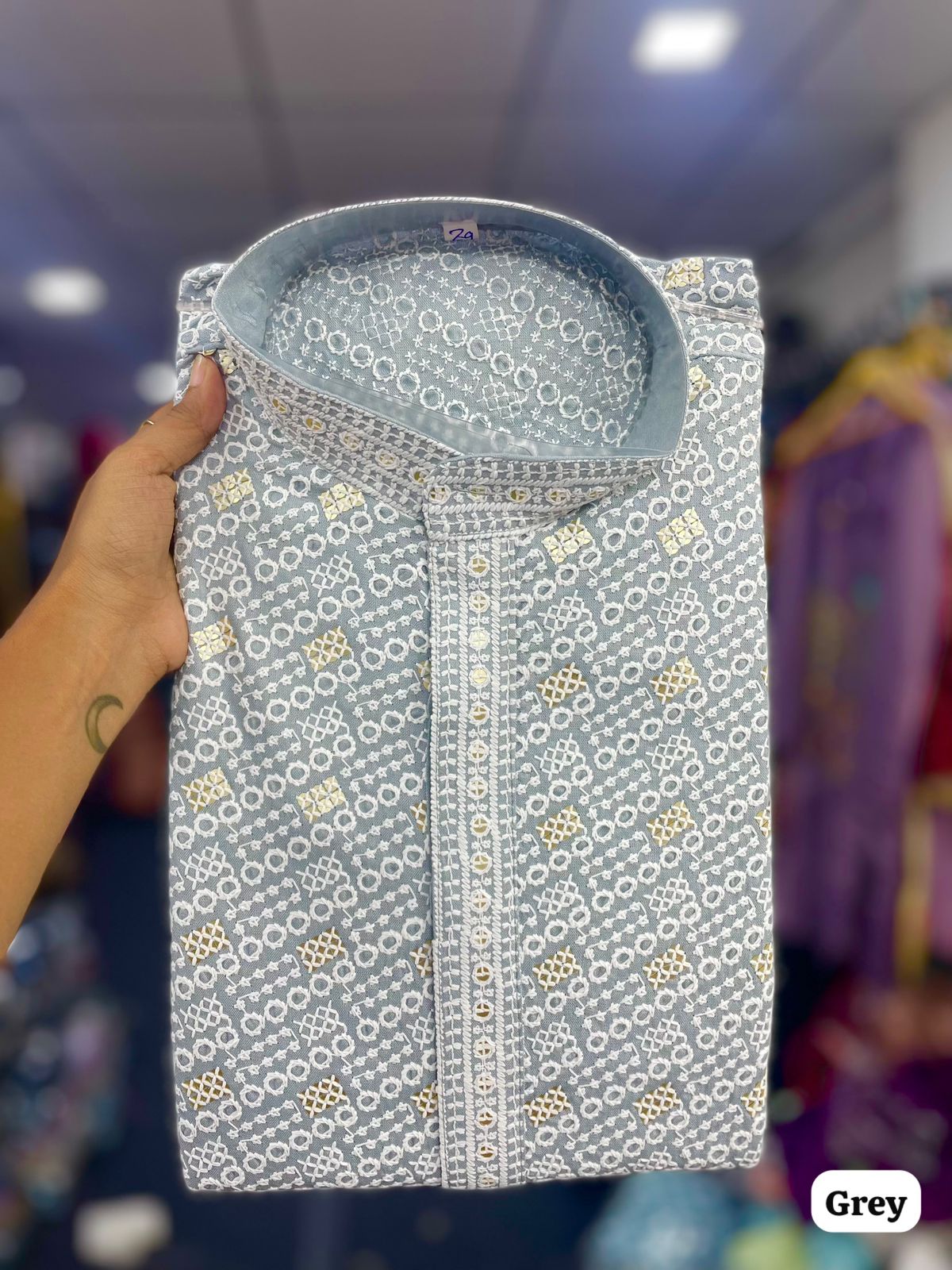 Manyavar Chikankari Rayon Chikan Schiffli Work Mens Kurta With Pant — Men's Wear, Vardan Ethnic wholesale from Surat — view 7