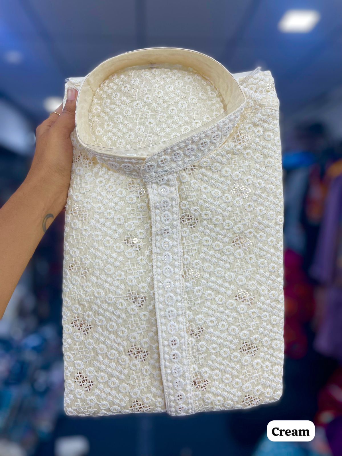 Manyavar Chikankari Rayon Chikan Schiffli Work Mens Kurta With Pant — Men's Wear, Vardan Ethnic wholesale from Surat — view 8
