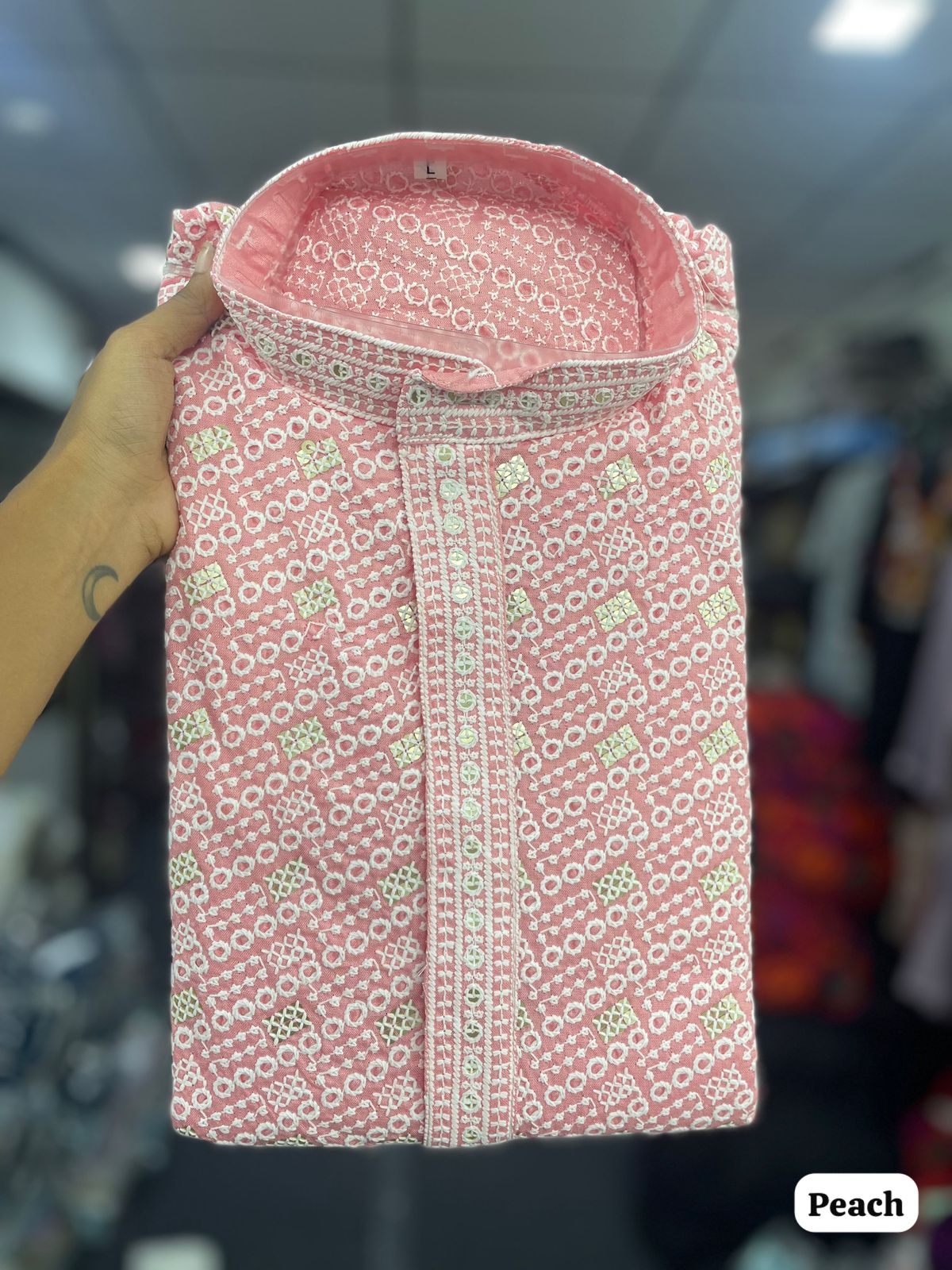 Manyavar Chikankari Rayon Chikan Schiffli Work Mens Kurta With Pant — Men's Wear, Vardan Ethnic wholesale from Surat — view 11