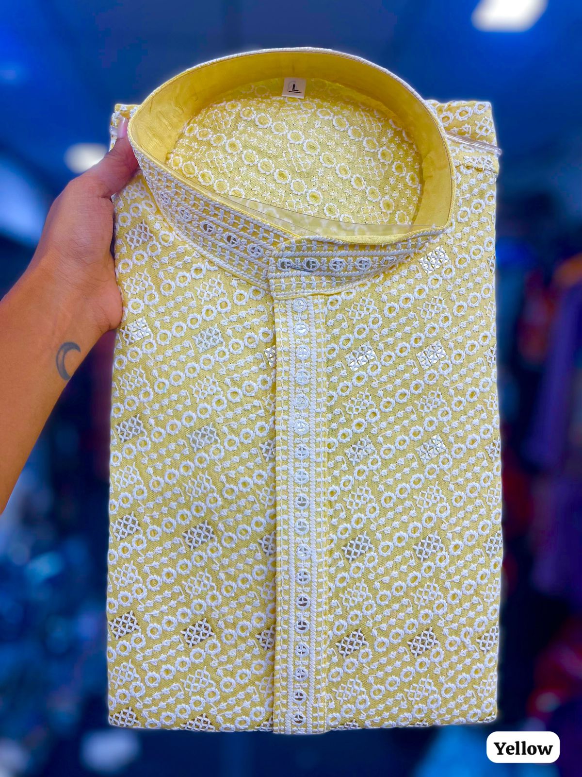 Manyavar Chikankari Rayon Chikan Schiffli Work Mens Kurta With Pant — Men's Wear, Vardan Ethnic wholesale from Surat — view 12