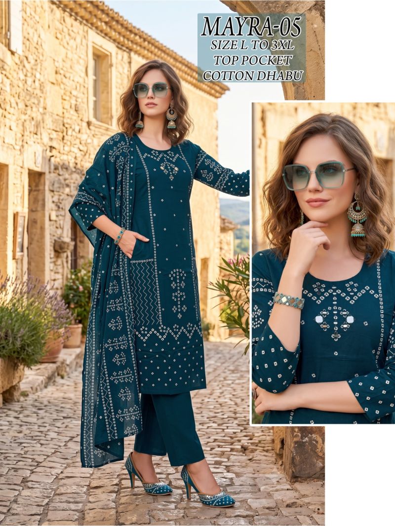 Mayra Combo Dhabu Cotton Printed Kurti With Bottom Dupatta Set