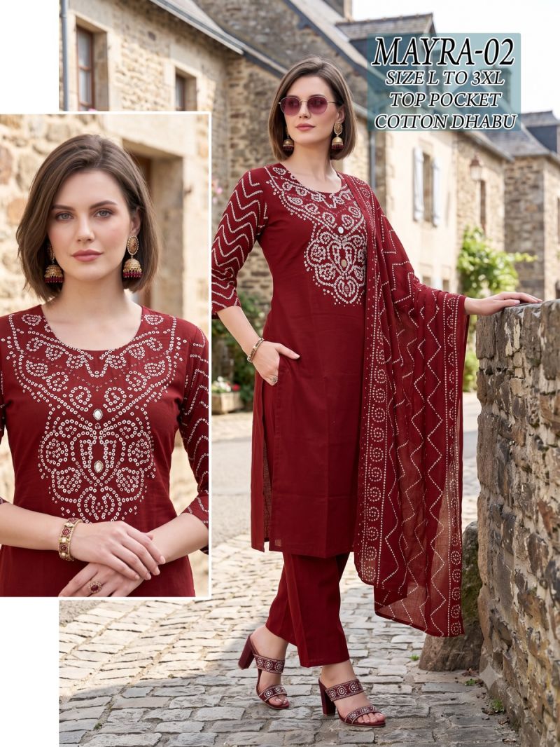Mayra Combo Dhabu Cotton Printed Kurti With Bottom Dupatta Set — Wholesale Salwar Suits, Vardan Ethnic wholesale from Surat — view 4