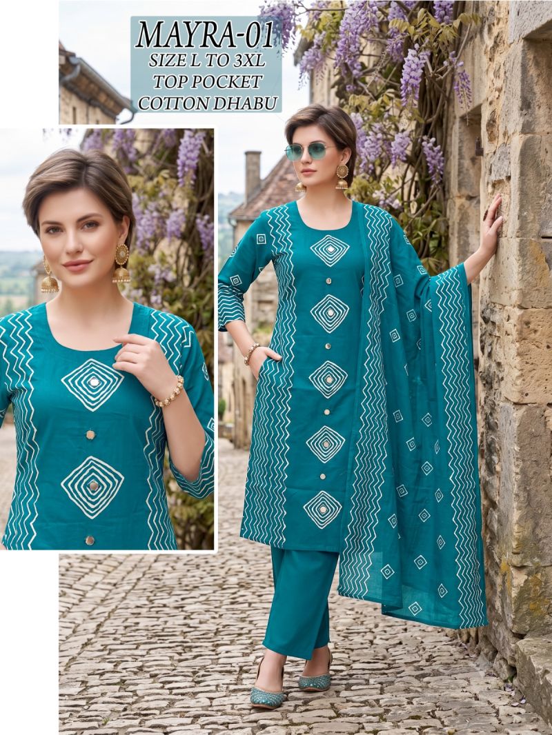 Mayra Combo Dhabu Cotton Printed Kurti With Bottom Dupatta Set — Wholesale Salwar Suits, Vardan Ethnic wholesale from Surat — view 5