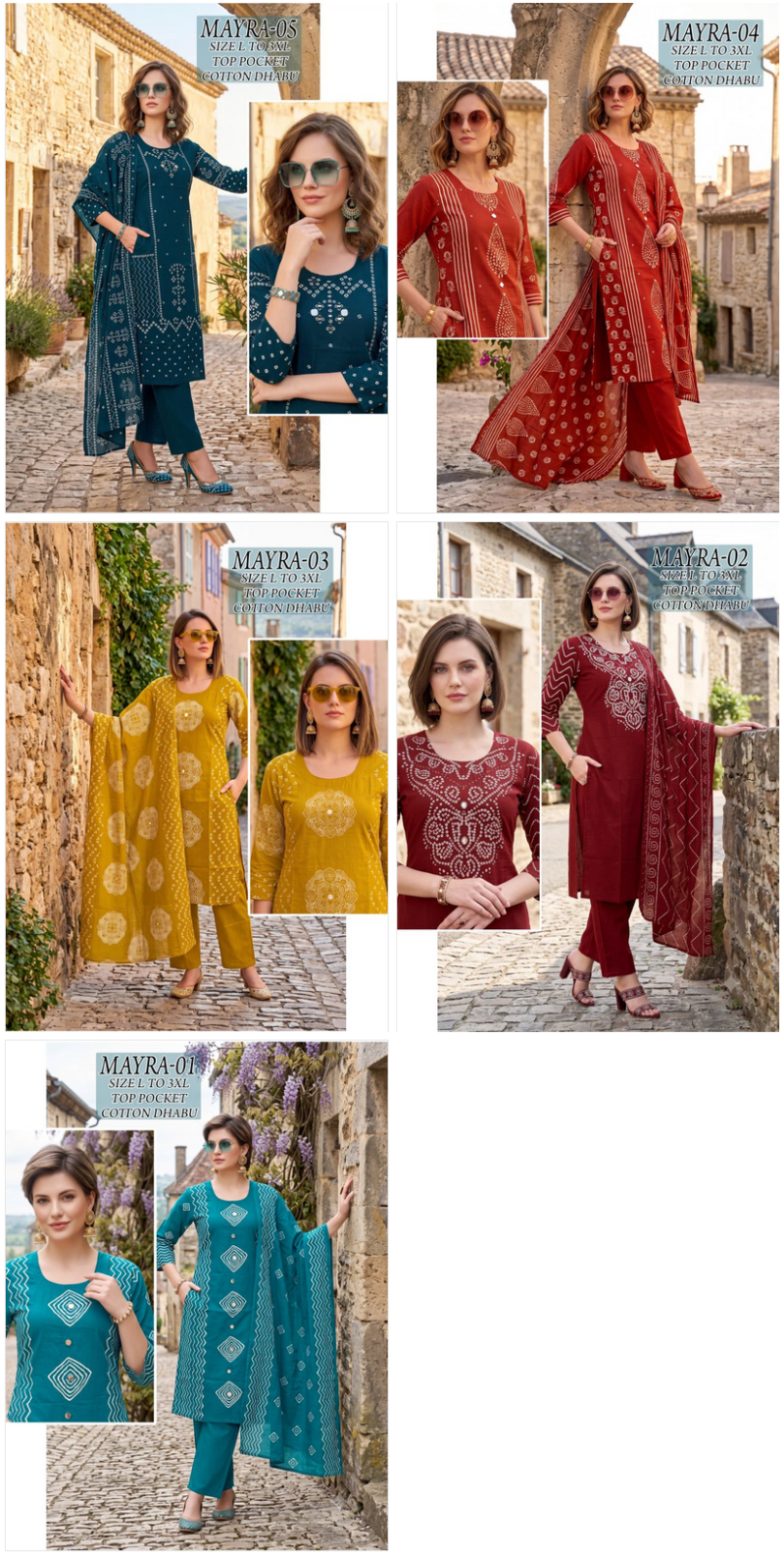 Mayra Combo Dhabu Cotton Printed Kurti With Bottom Dupatta Set — Wholesale Salwar Suits, Vardan Ethnic wholesale from Surat — view 6