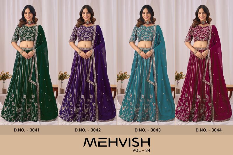 Mehvish Vol 34 Faux Georgette Embroidered Lehenga Choli Set — Wholesale Lehenga, Mehvish wholesale from Surat — view 4