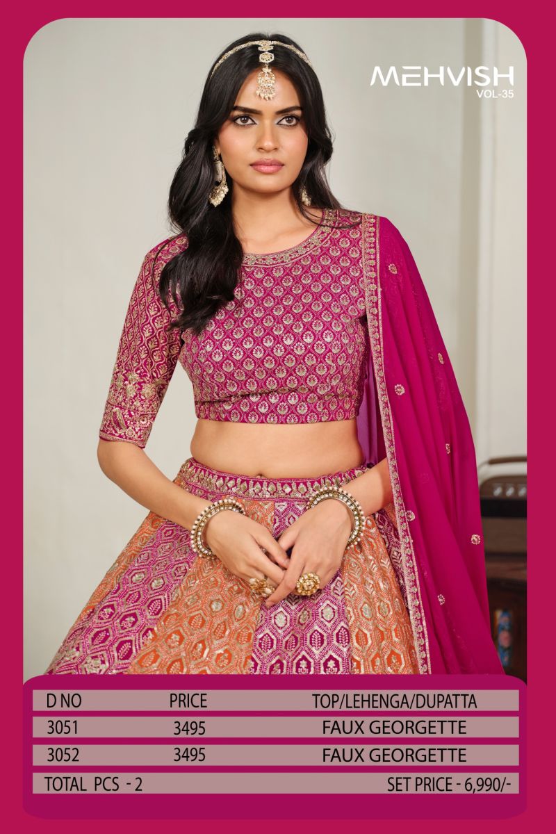Mehvish Vol 35 Faux Georgette Embroidered Lehenga Choli Collection — Wholesale Lehenga, Mehvish wholesale from Surat — view 7