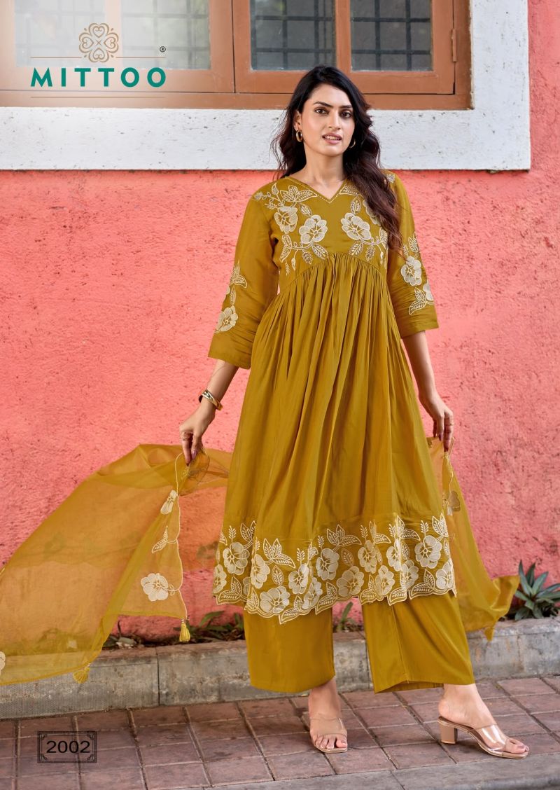 Mittoo Noorani Mul Chanderi Thread Work Kurti With Bottom Dupatta Catalog — Wholesale Dress Material, Vardan Ethnic wholesale from Surat — view 2