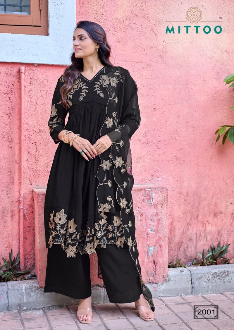 Mittoo Noorani Mul Chanderi Thread Work Kurti With Bottom Dupatta Catalog — Wholesale Dress Material, Vardan Ethnic wholesale from Surat — view 3