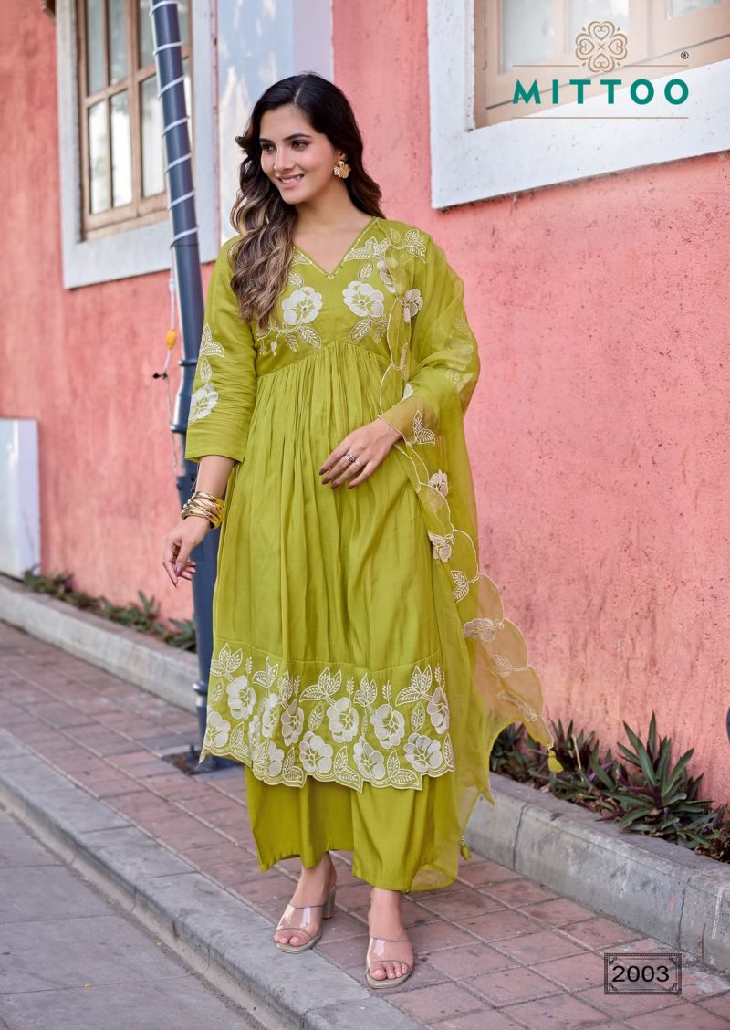 Mittoo Noorani Mul Chanderi Thread Work Kurti With Bottom Dupatta Catalog — Wholesale Dress Material, Vardan Ethnic wholesale from Surat — view 4