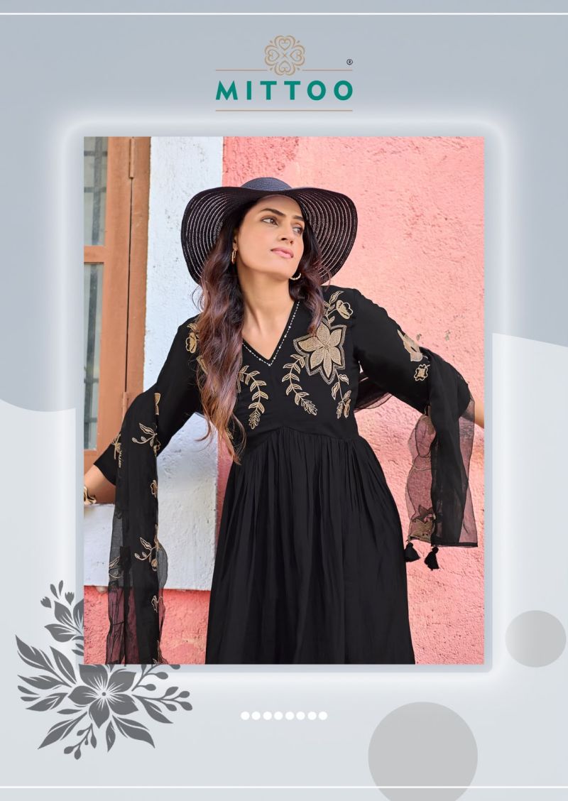 Mittoo Noorani Mul Chanderi Thread Work Kurti With Bottom Dupatta Catalog