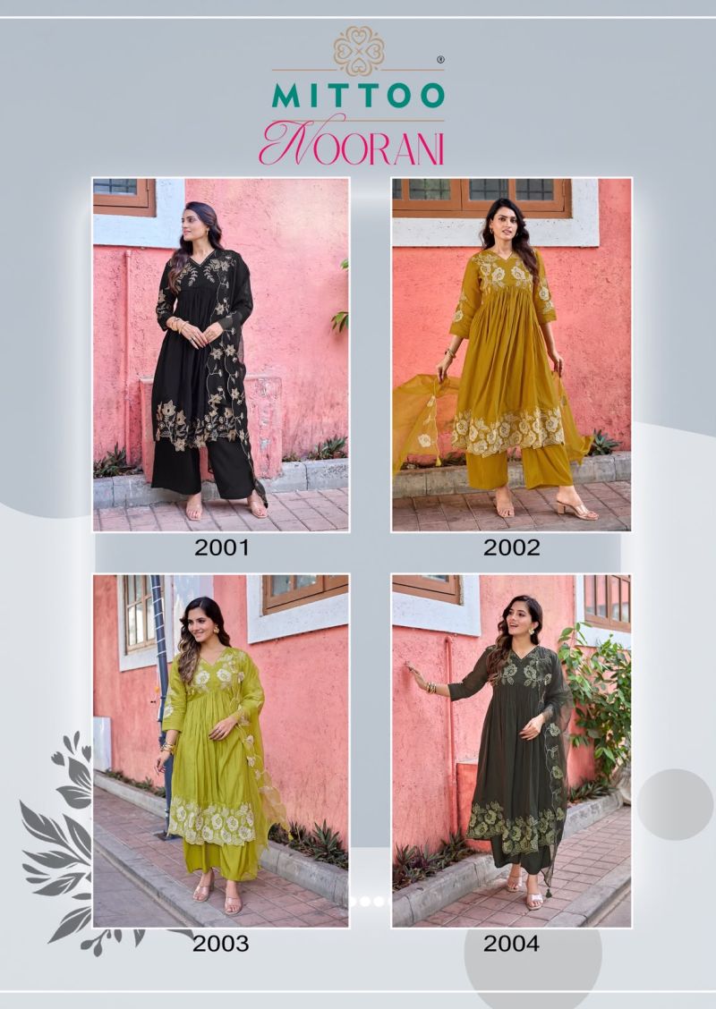 Mittoo Noorani Mul Chanderi Thread Work Kurti With Bottom Dupatta Catalog — Wholesale Dress Material, Vardan Ethnic wholesale from Surat — view 6