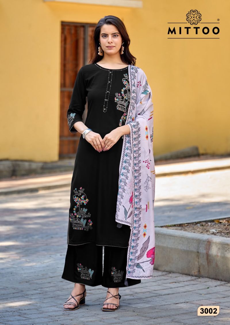 Mittoo Noorika Rayon Thread And Hand Work Kurti With Bottom Dupatta Set — Wholesale Salwar Suits, Mittoo wholesale from Surat — view 3